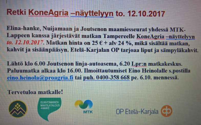 Retki KoneAgria näyttelyyn 12.10.2017 Tampereelle